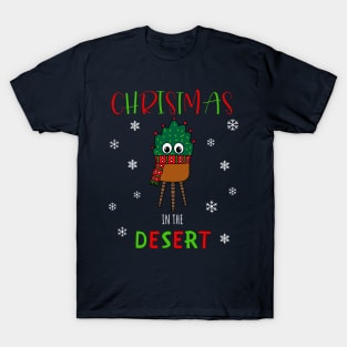 Christmas In The Desert - Christmas Cactus With Scarf T-Shirt